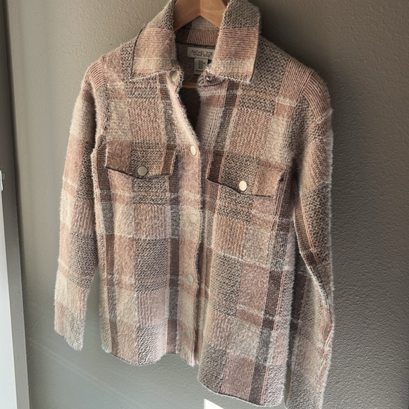 Rachel Zoe Super Soft Fuzzy Eyelash Plaid Snap Button Shacket Jacket Size XS - Picture 3 of 9